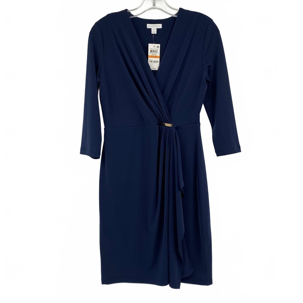 Charter Club Blue Faux Wrap Long Sleeve Mini Dress SP